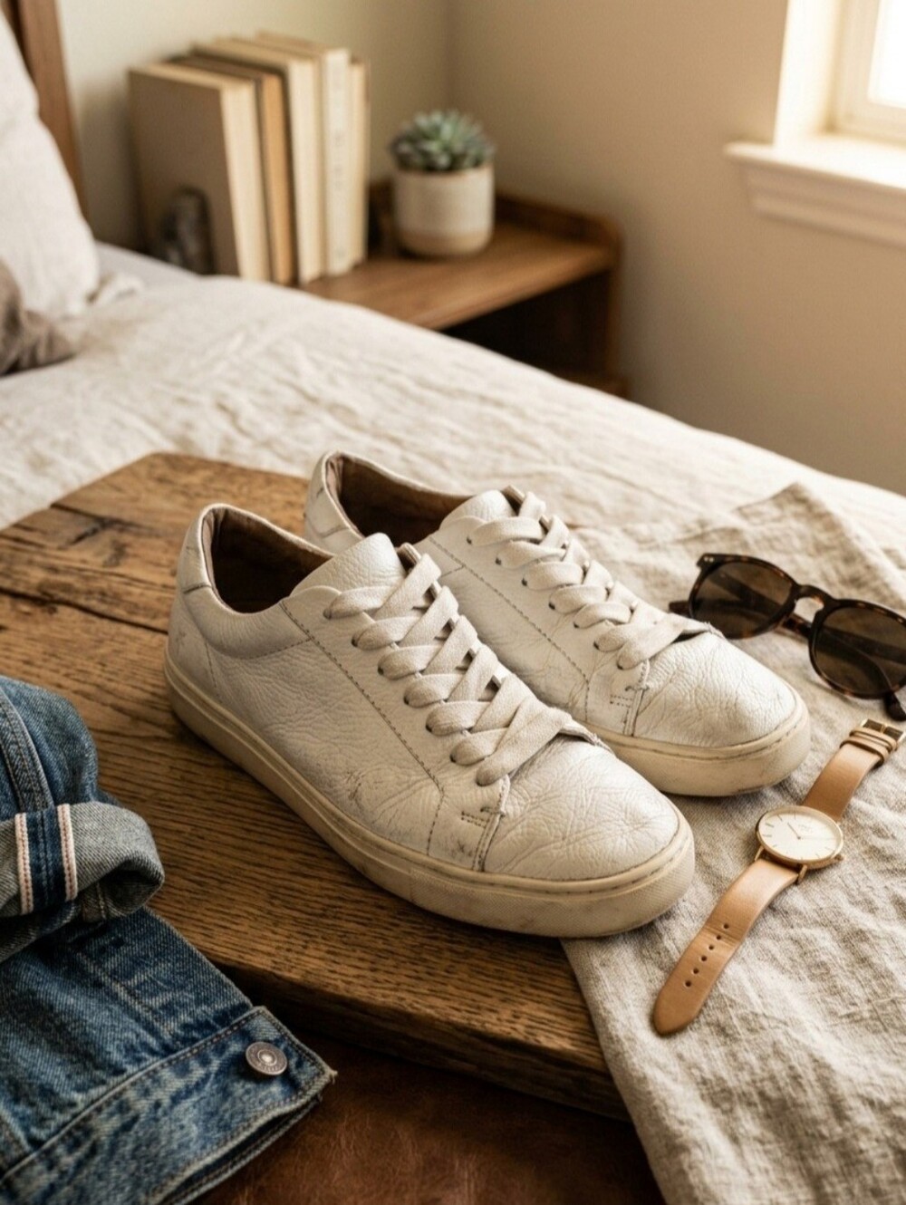 Frye Pebbled Leather Ivy Low Lace Minimalist White Tumbled Sneakers 9.5
